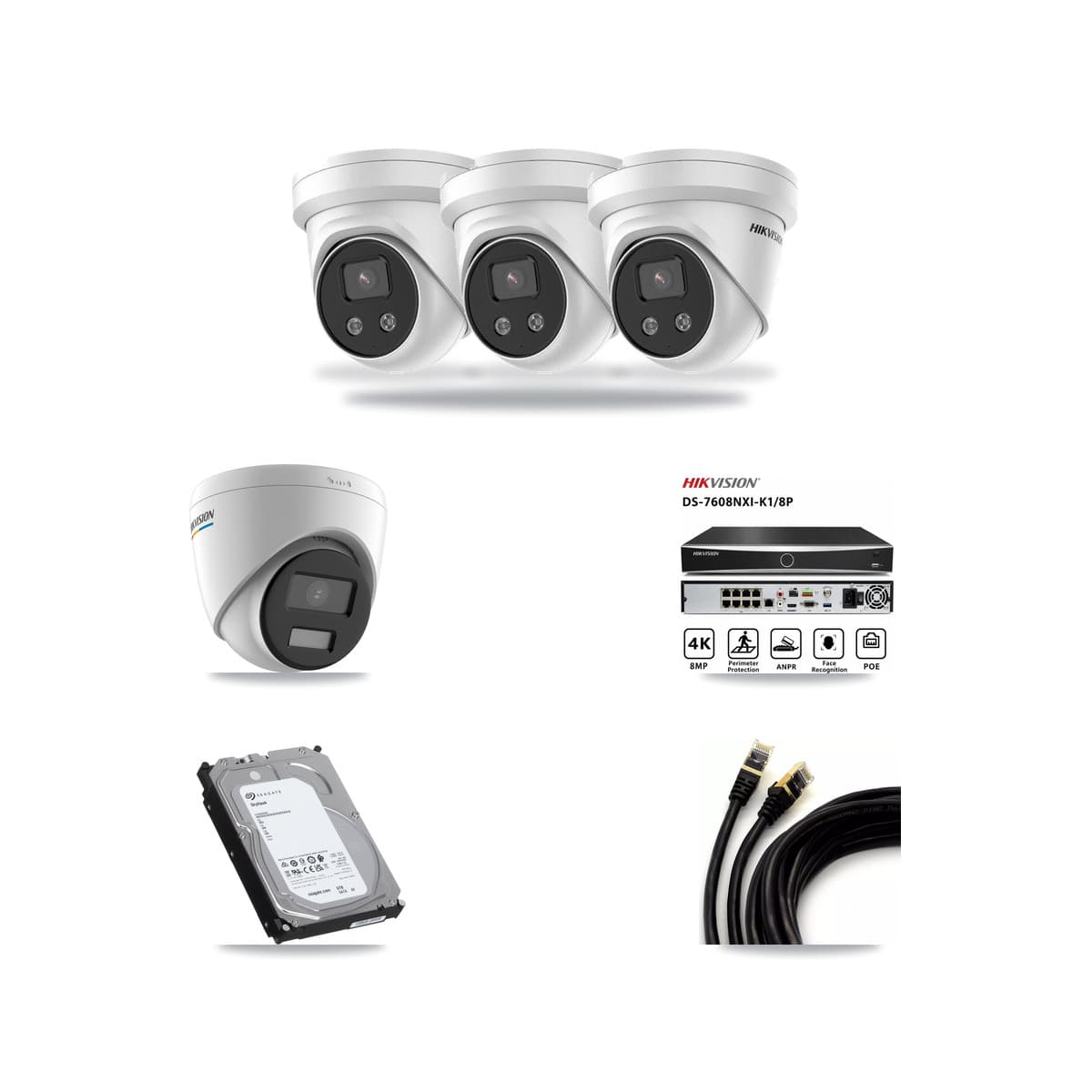 Hikvision 8-Channel 2MP – 5MP CCTV Kit — 1 2MP + 3 5MP Turret Cameras + 6TB Recording (DS-7608NXI Recorder) - Image 1