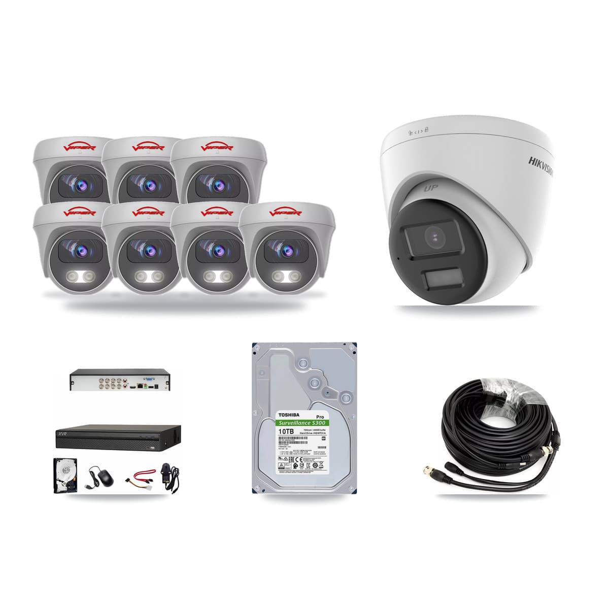 8-Channel 5MP – 4K CCTV Kit — 1 4K Turret + 7 White 5MP Cameras + 10TB Recording (XVR-3108AD Recorder) - Image 1