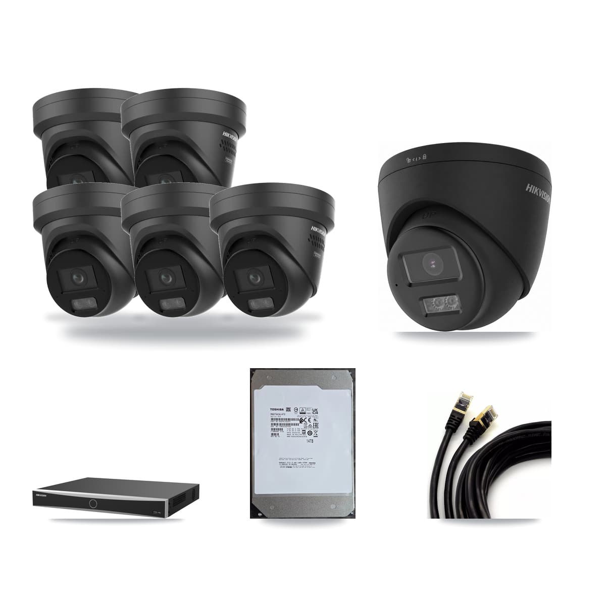 Hikvision 16-Channel 4K CCTV Kit — 1 DS-2CD1383G2 + 5 DS-2CD2387G3 Turret Cameras + 14TB Recording - Image 1