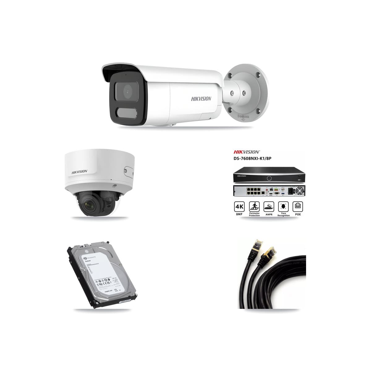 Hikvision 8-Channel 2MP – 4MP CCTV Kit — 1 2MP Dome + 4 4MP Bullet Cameras + 6TB Recording (DS-7608NXI Recorder)
