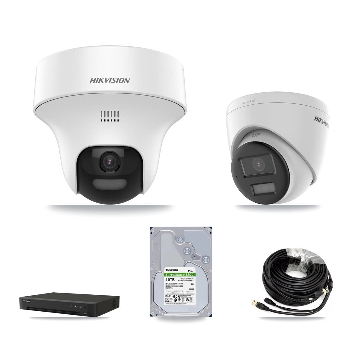 Hikvision 8-Channel 5MP CCTV Kit — 6 DS-2CE70K0T-PTLTS + 1 DS-2CE78K0T-LPTS Turret Cameras + 10TB Recording (IDS-7208HUHI-M1/XT Recorder)