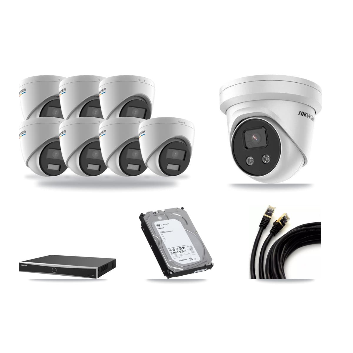 Hikvision 16-Channel 2MP – 5MP CCTV Kit — 7 2MP + 1 5MP Turret Cameras + 6TB Recording (DS-7616NXI Recorder) - Image 1