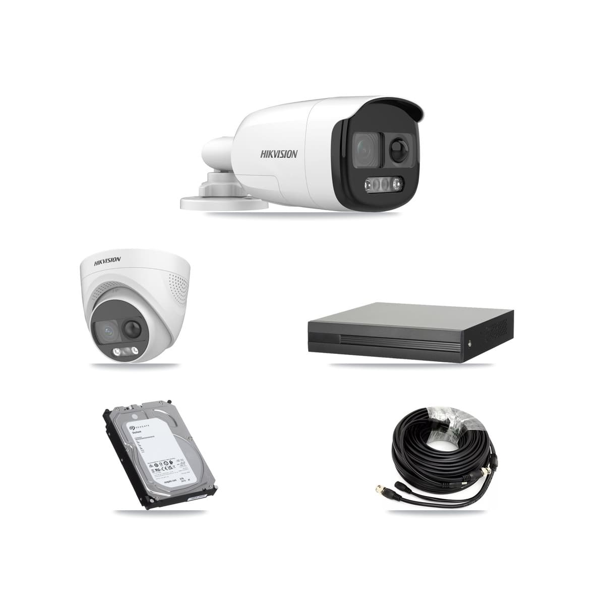 Hikvision 8-Channel 5MP CCTV Kit — 2 DS-2CE12KF3T Bullet + 2 DS-2CE72KF3T Turret Cameras + 6TB Recording (XVR-3108HS Recorder)