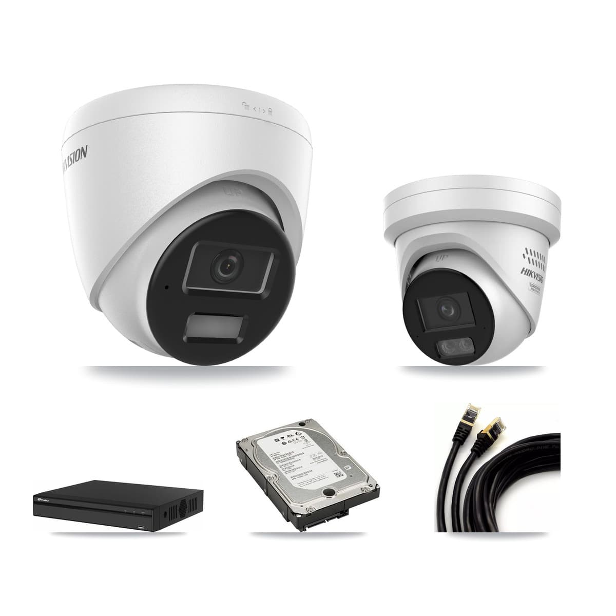 Hikvision & Prolux 4-Channel 4MP CCTV Kit — 2 DS-2CD1343G2 + 2 DS-2CD2347G3 Turret Cameras + 5TB Recording