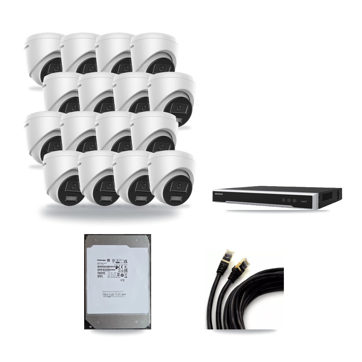 Hikvision 16-Channel 4MP CCTV Kit — 16 DS-2CD1343G2 Turret Cameras + 14TB Recording (DS-7616NI-M2 Recorder) - Image 1