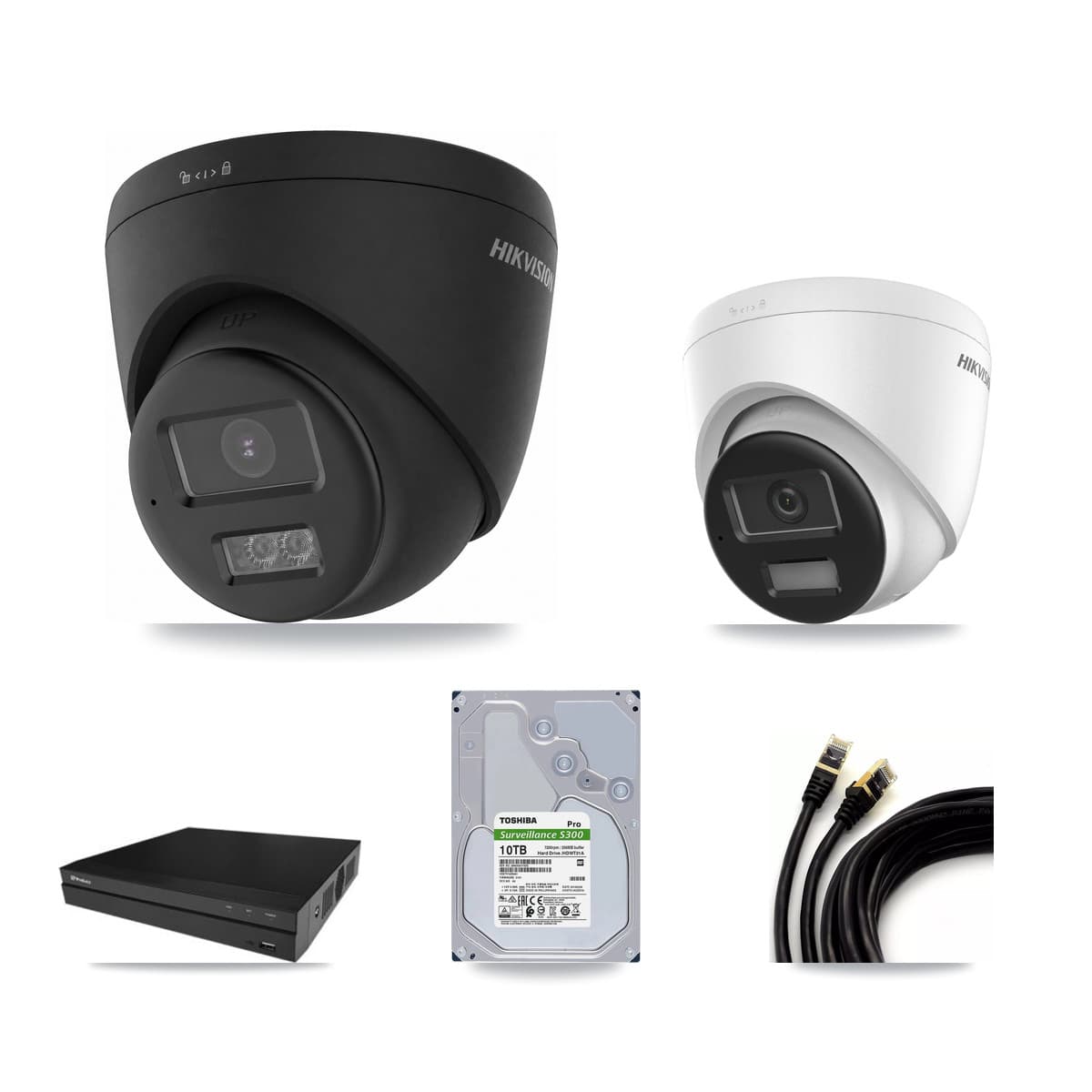 Hikvision & Prolux 16-Channel 4K CCTV Kit — 4 + 8 Black Turret Cameras + 2× 10TB Recording