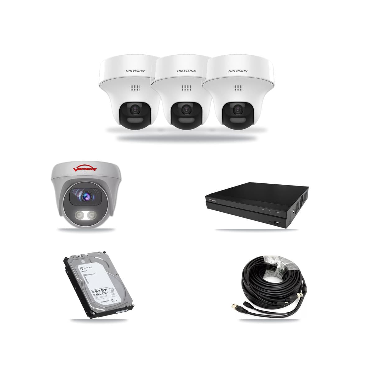 8-Channel 5MP CCTV Kit — 3 DS-2CE70K0T Turret + 1 White VIPER-5MP-3K Cameras + 6TB Recording (PXD-5208AN Recorder) - Image 1