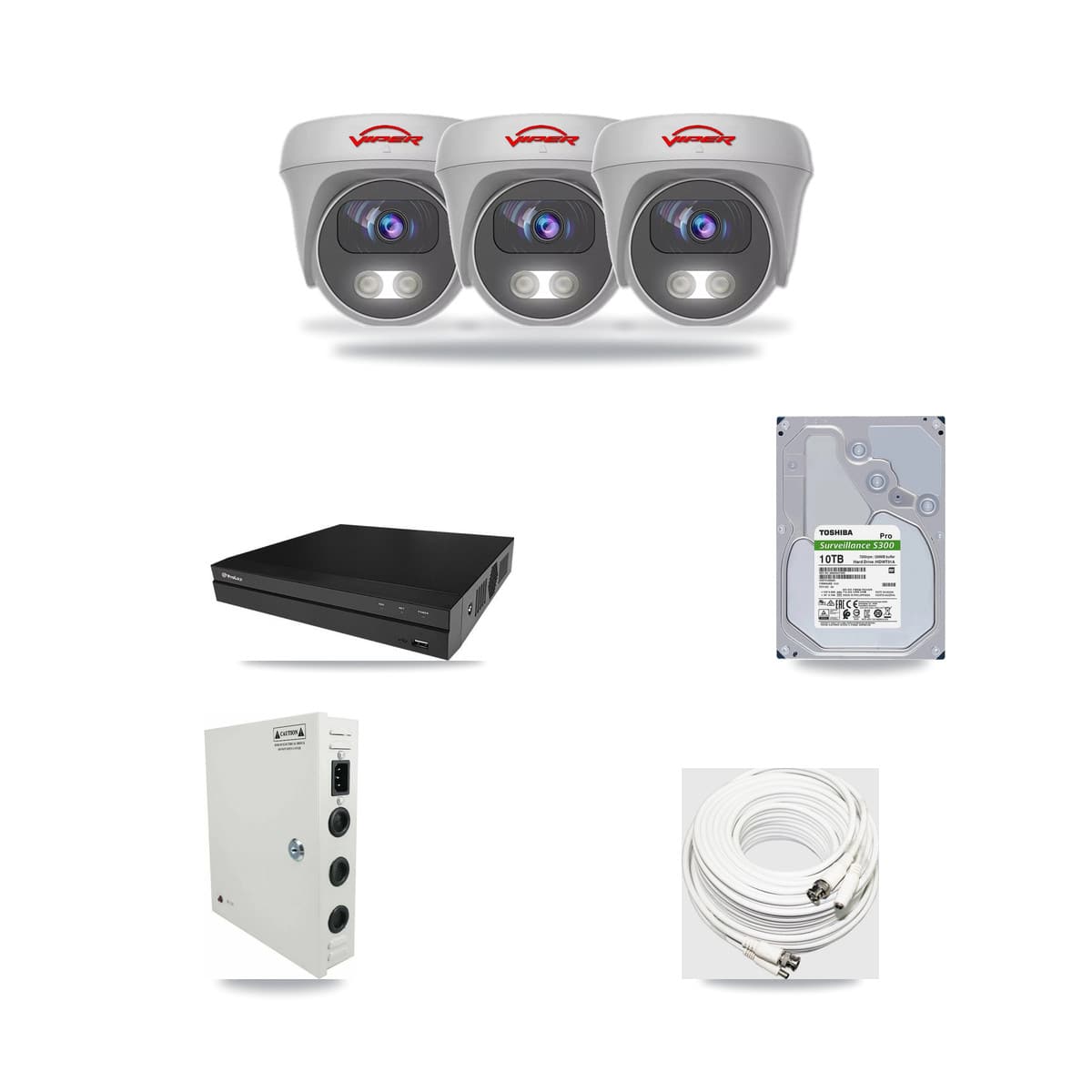 Viper & Prolux 8-Channel 5MP CCTV Kit — 3 White Cameras + 10TB Recording (PXD-5208AN Recorder) - Image 1