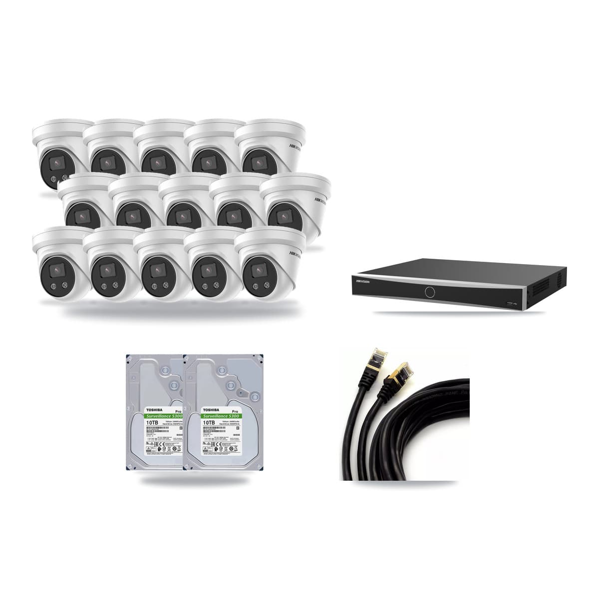 Hikvision 16-Channel 5MP CCTV Kit — 15 Turret Cameras + 2× 10TB Recording (DS-7616NXI Recorder) - Image 1