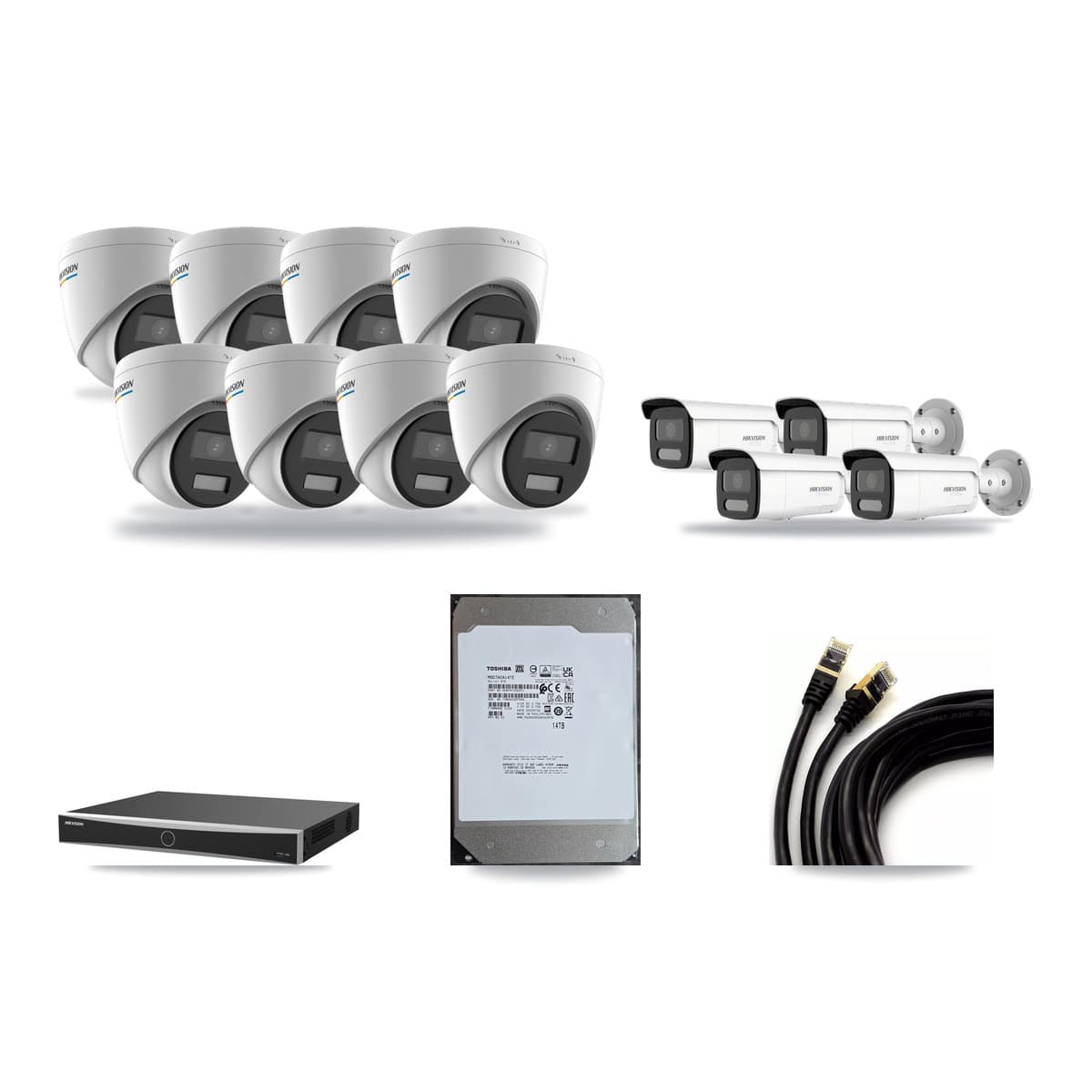 Hikvision 16-Channel 2MP – 4K CCTV Kit — 8 2MP Turret + 4 White 4K Bullet Cameras + 14TB Recording (DS-7616NXI Recorder) - Image 1