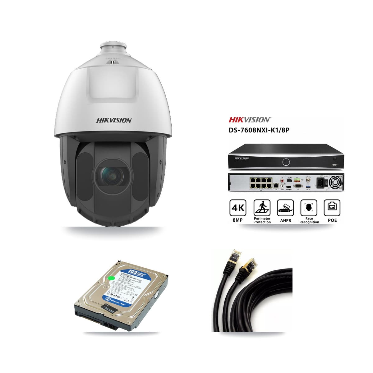 Hikvision 8-Channel 2MP CCTV Kit — 1 PTZ Camera + 500GB Recording (DS-7608NXI Recorder)