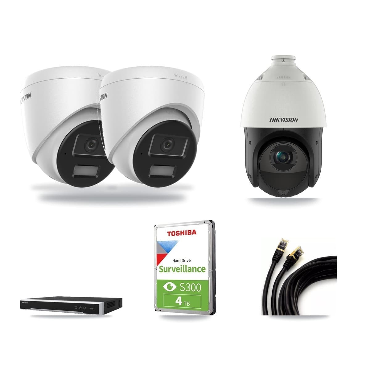 Hikvision 8-Channel 4MP CCTV Kit — 2 Turret + 1 PTZ Cameras + 4TB Recording (DS-7608NI-M2 Recorder) - Image 1