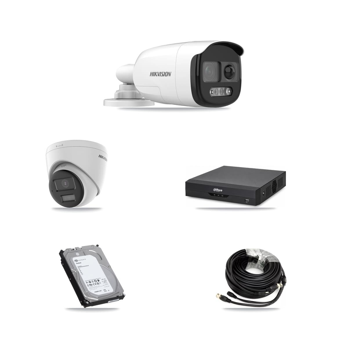 Hikvision & Dahua 4-Channel 5MP – 4K CCTV Kit — 3 5MP Bullet + 1 4K Turret Cameras + 6TB Recording