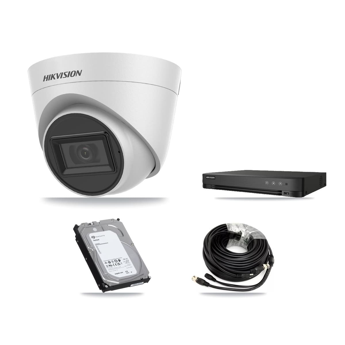 Hikvision 8-Channel 5MP CCTV Kit — 5 White DS-2CE78H0T-IT3FS Turret Cameras + 6TB Recording (IDS-7208HUHI-M1/E Recorder)