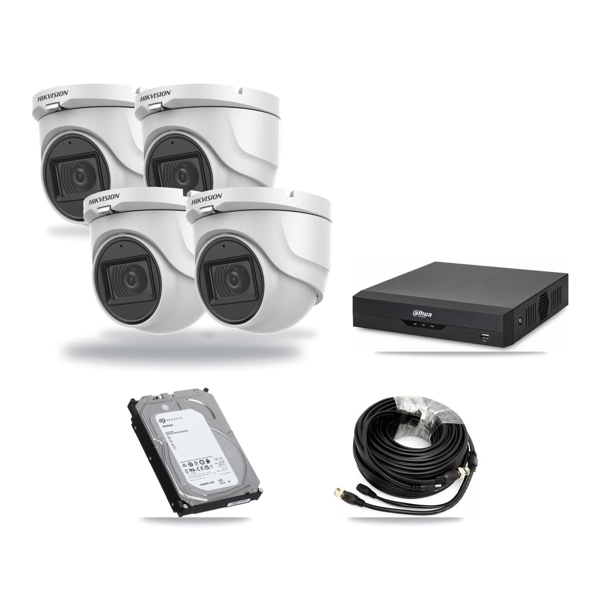 Hikvision & Dahua 4-Channel 5MP CCTV Kit — 4 DS-2CE76H0T Turret Cameras + 6TB Recording - Image 1