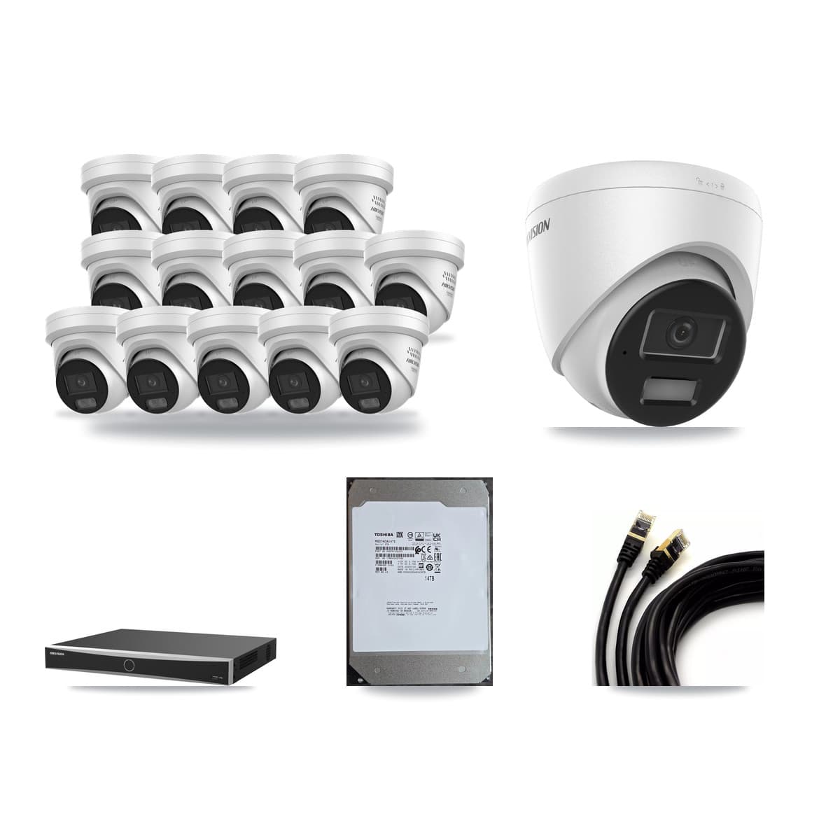 Hikvision 16-Channel 4MP CCTV Kit — 1 DS-2CD1343G2 + 14 DS-2CD2347G3 Turret Cameras + 14TB Recording - Image 1