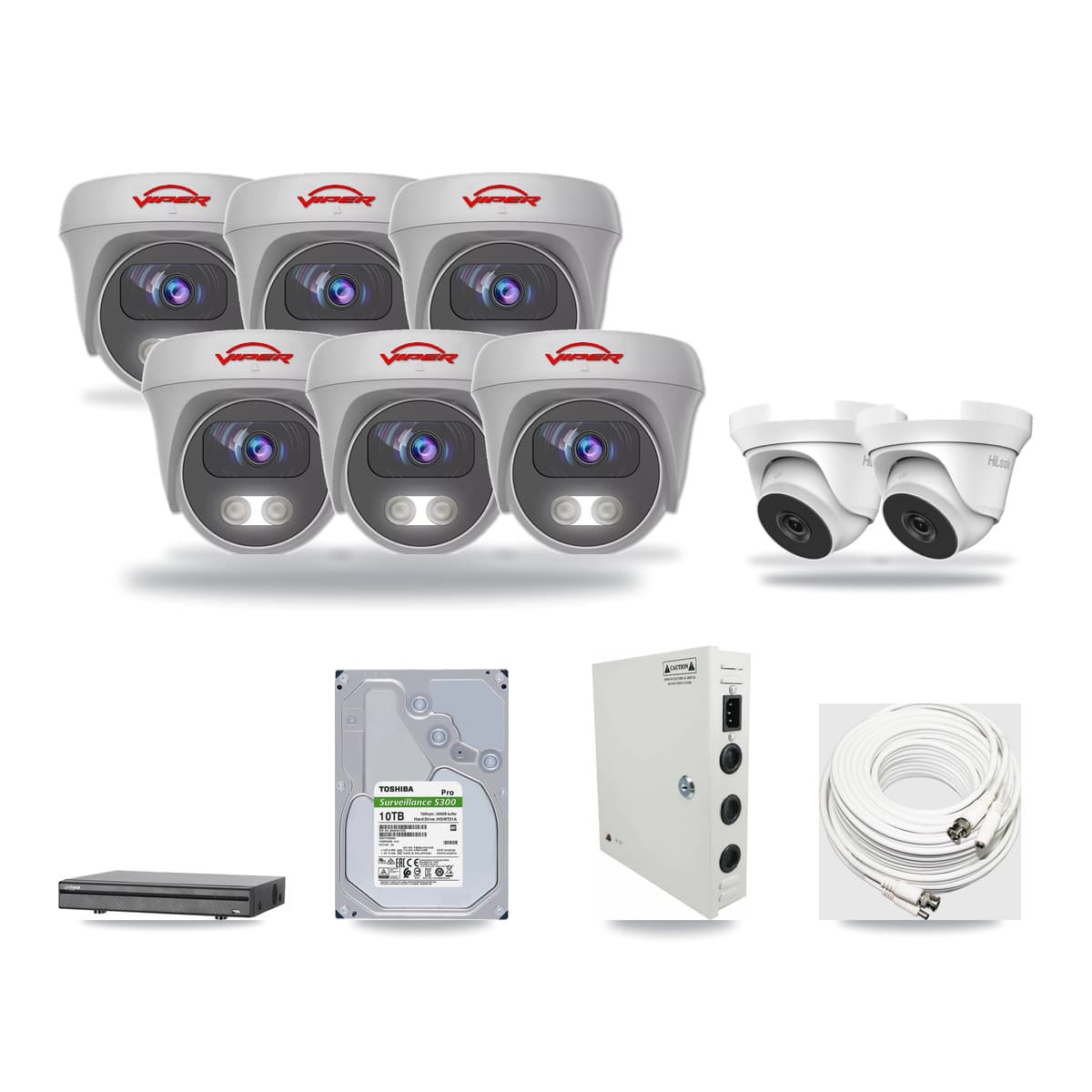 8-Channel 4MP – 5MP CCTV Kit — 2 4MP Turret + 6 White 5MP Cameras + 10TB Recording (DH-XVR5108H Recorder) - Image 1