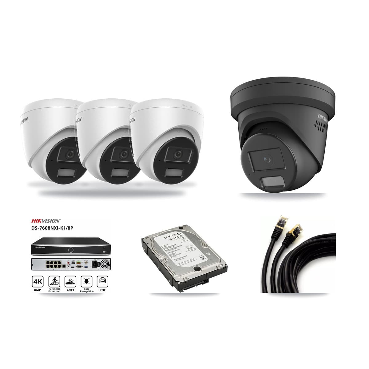Hikvision 8-Channel 4MP CCTV Kit — 3 DS-2CD1343G2 + 1 DS-2CD2347G2 Turret Cameras + 5TB Recording - Image 1