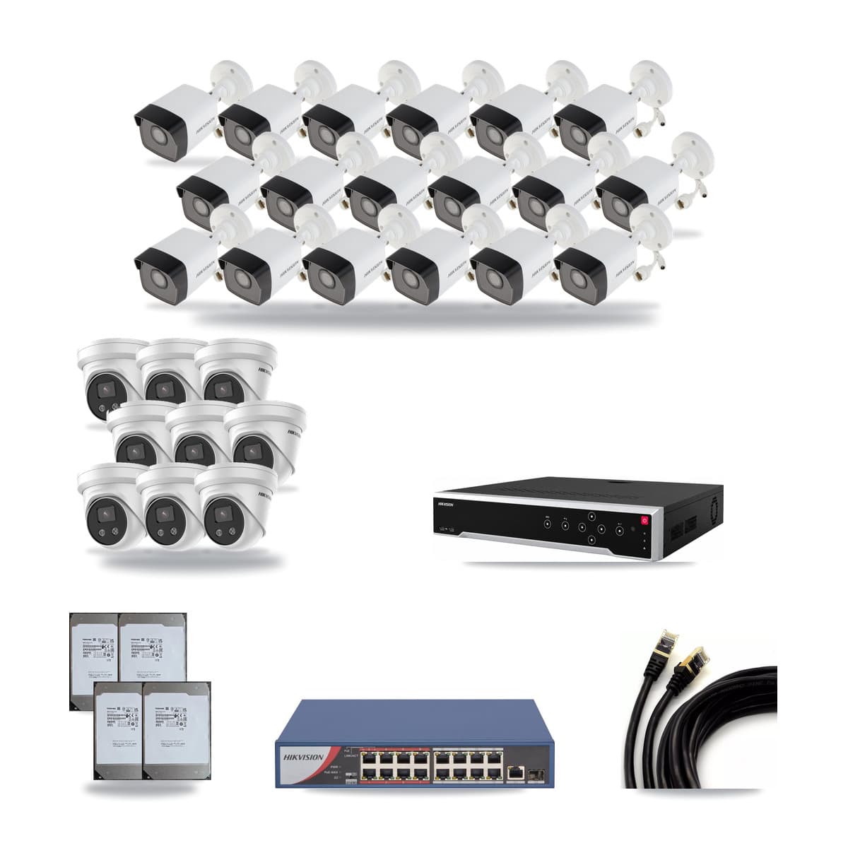 Hikvision 32-Channel 5MP CCTV Kit — 18 Bullet + 9 Turret Cameras + 4× 14TB Recording - Image 1