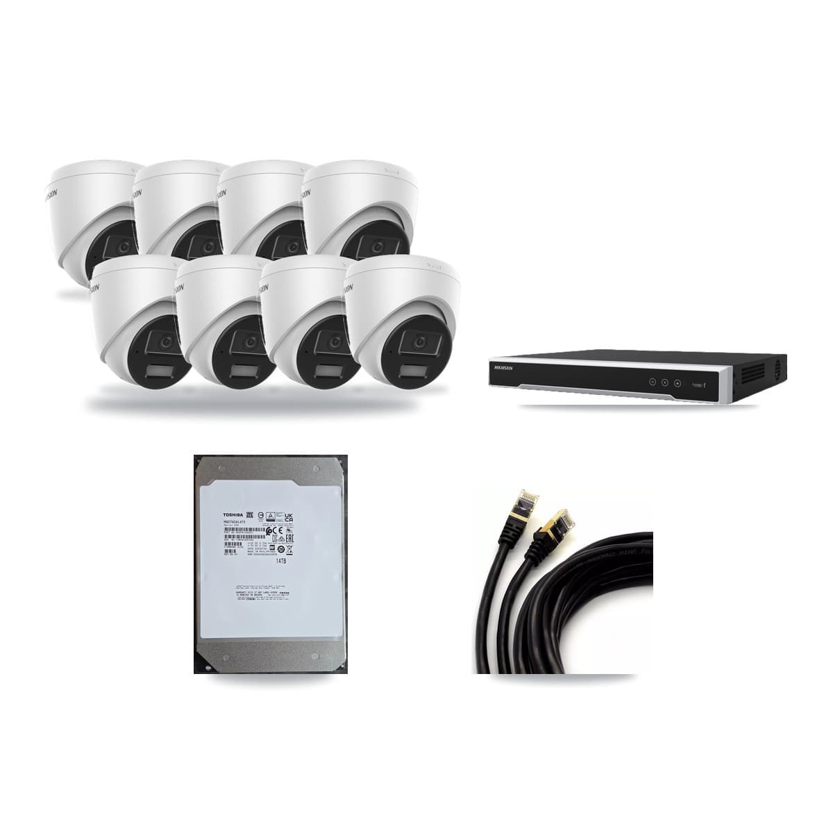Hikvision 16-Channel 4MP CCTV Kit — 8 DS-2CD1343G2 Turret Cameras + 14TB Recording (DS-7616NI-M2 Recorder) - Image 1