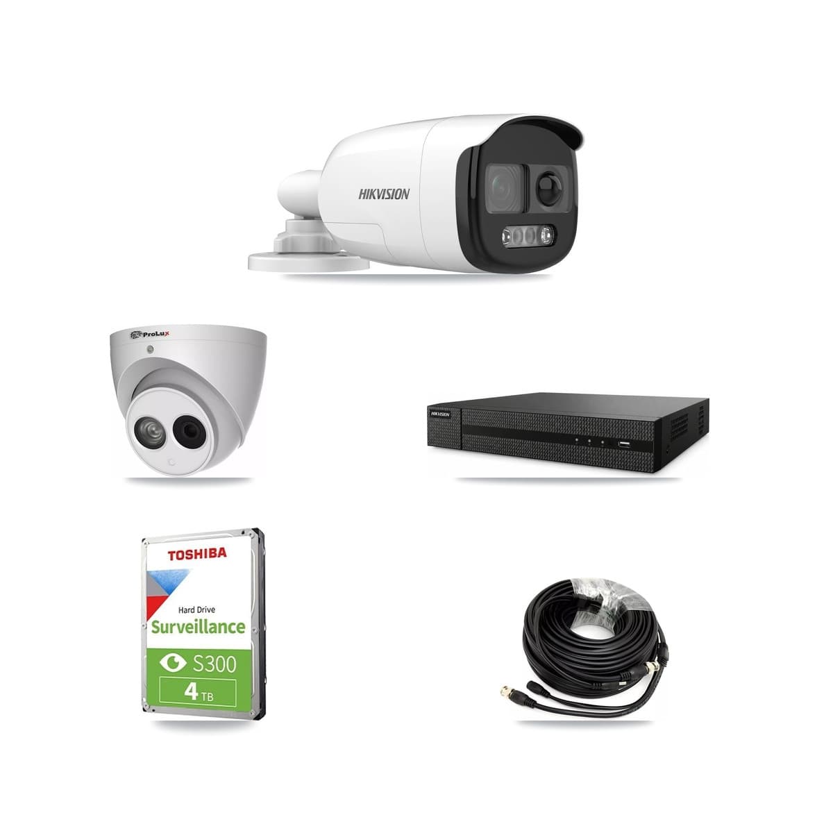 Hikvision & Prolux 8-Channel 4MP – 5MP CCTV Kit — 2 DS-2CE12KF3T 5MP Bullet + 1 PXC-612C4W-A 4MP Turret Cameras + 4TB Recording (DVR-8CH Recorder) - Image 1