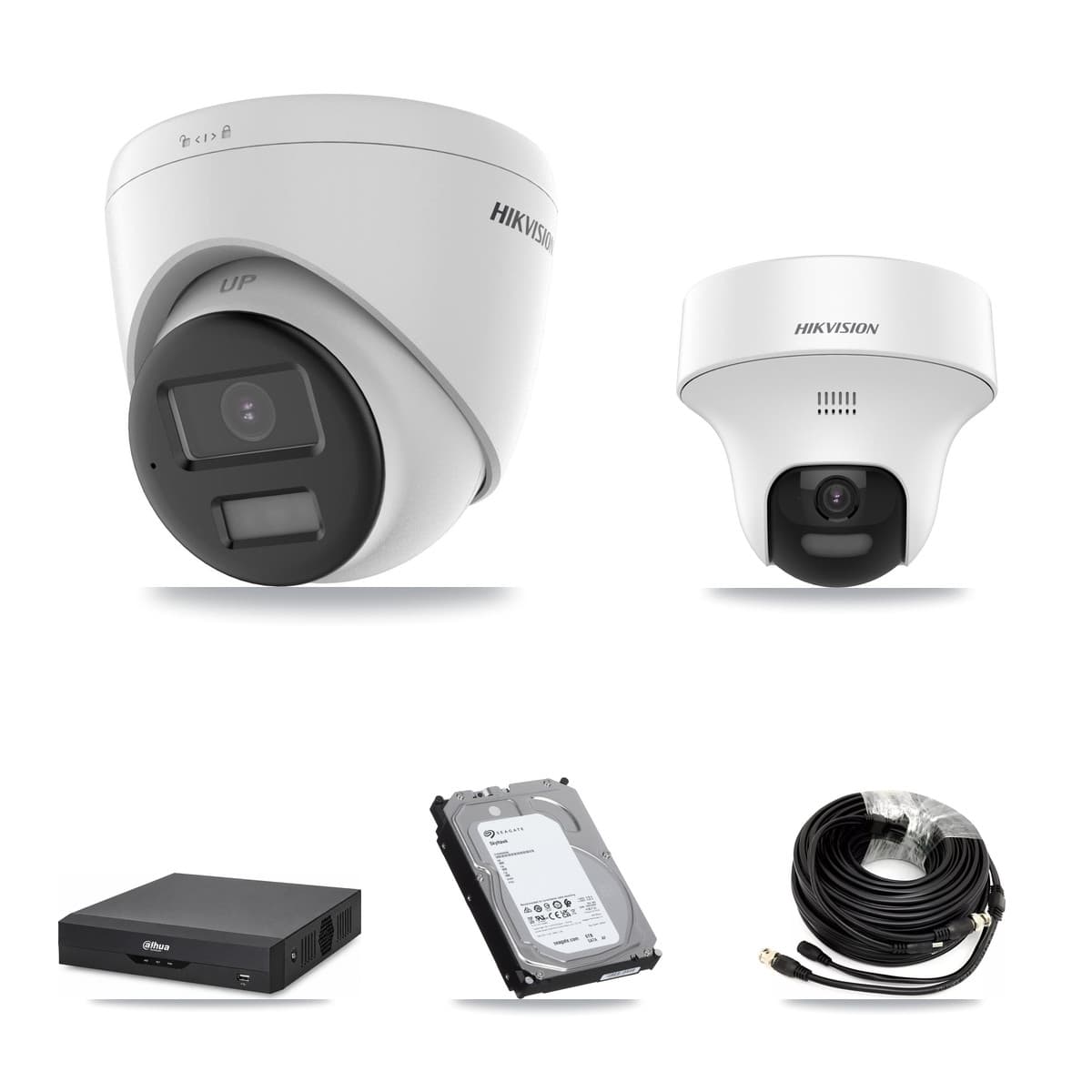 Hikvision & Dahua 4-Channel 5MP CCTV Kit — 1 DS-2CE70K0T + 3 DS-2CE78K0T Turret Cameras + 6TB Recording