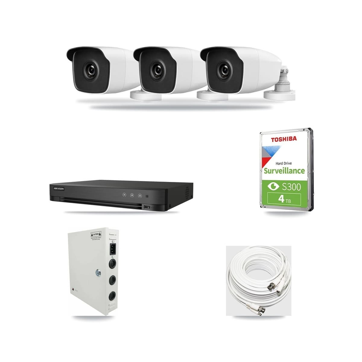 HiLook & Hikvision 4-Channel 3MP CCTV Kit — 3 Bullet Cameras + 4TB Recording (IDS-7204HUHI Recorder) - Image 1