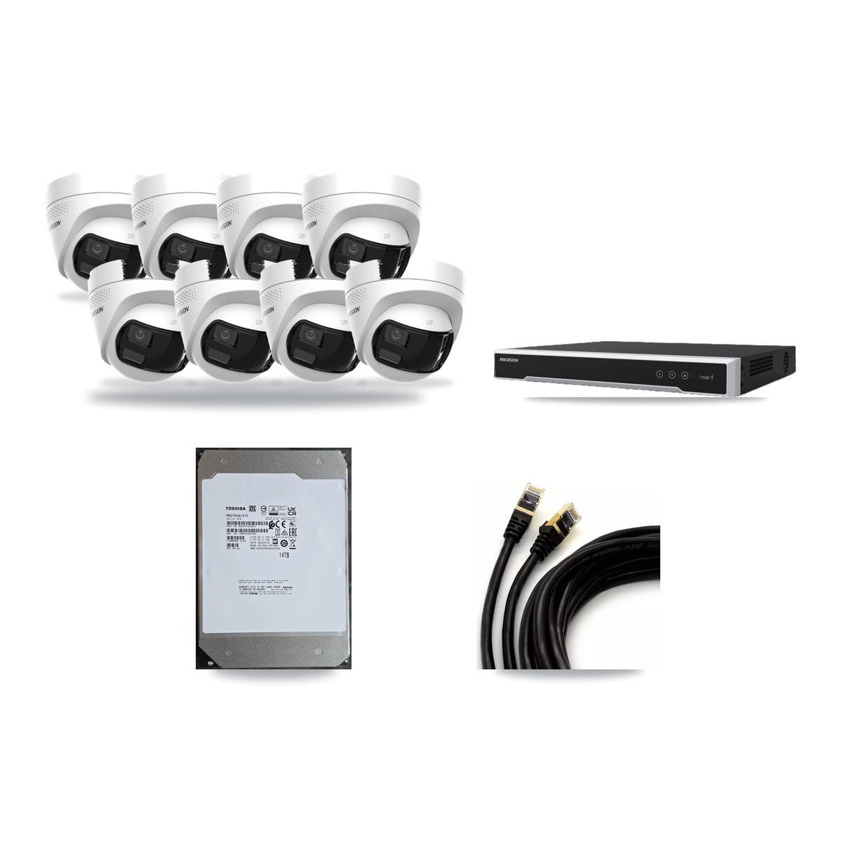Hikvision 8-channel CCTV kit: 8 cameras (8× 4K Turret), 14TB hard drive