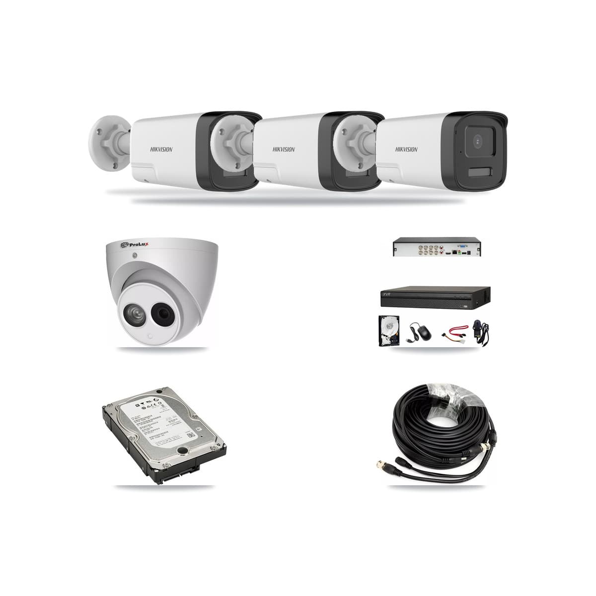 8-Channel 4MP – 5MP CCTV Kit — 3 DS-2CE17K0T 5MP Bullet + 1 PXC-612C4W-A 4MP Turret Cameras + 5TB Recording (XVR-3108AD Recorder) - Image 1