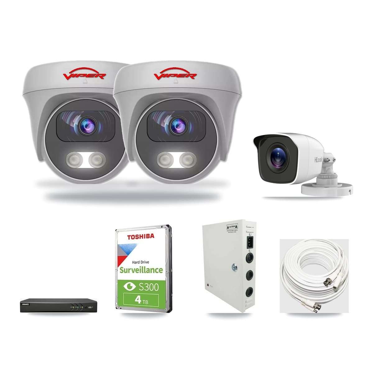 4-Channel 4MP – 5MP CCTV Kit — 1 4MP Bullet + 2 White 5MP Cameras + 4TB Recording (AN-DV4-8MP Recorder) - Image 1
