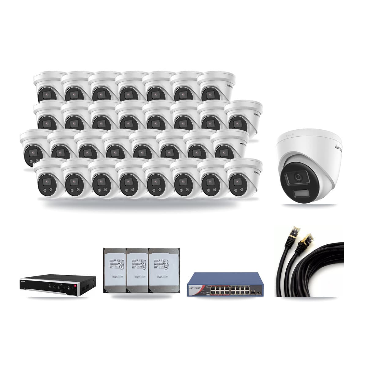 Hikvision 32-Channel 5MP – 4K CCTV Kit — 1 4K + 31 5MP Turret Cameras + 3× 14TB Recording - Image 1
