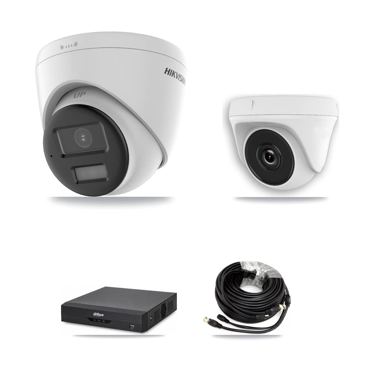 Hikvision & Dahua 4-Channel 2MP – 4K CCTV Kit — 1 4K Turret + 1 White 2MP Dome Cameras + 3TB Recording