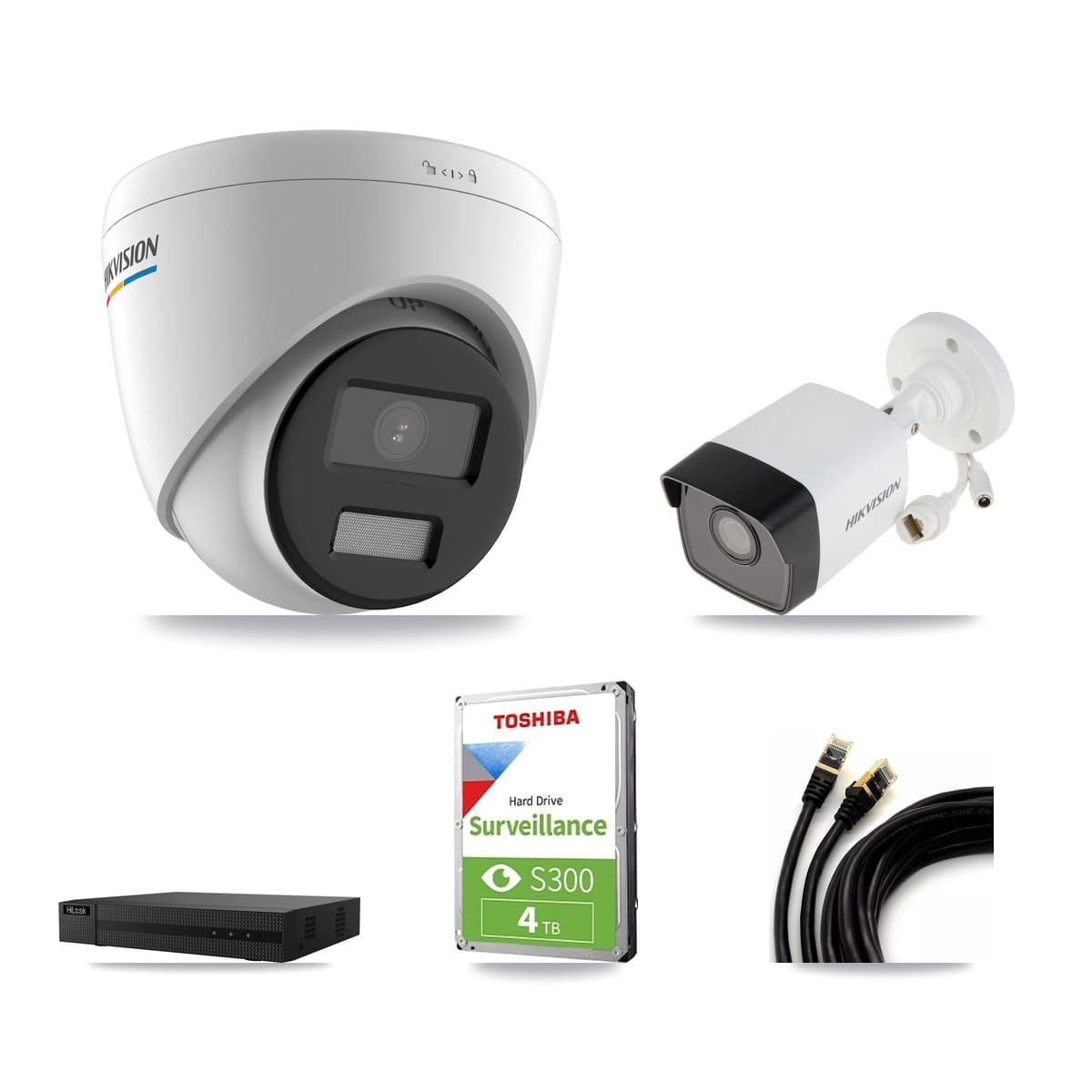 Hikvision & HiLook 8-Channel 2MP – 5MP CCTV Kit — 1 5MP Bullet + 4 2MP Turret Cameras + 4TB Recording (NVR-108MH-D Recorder)
