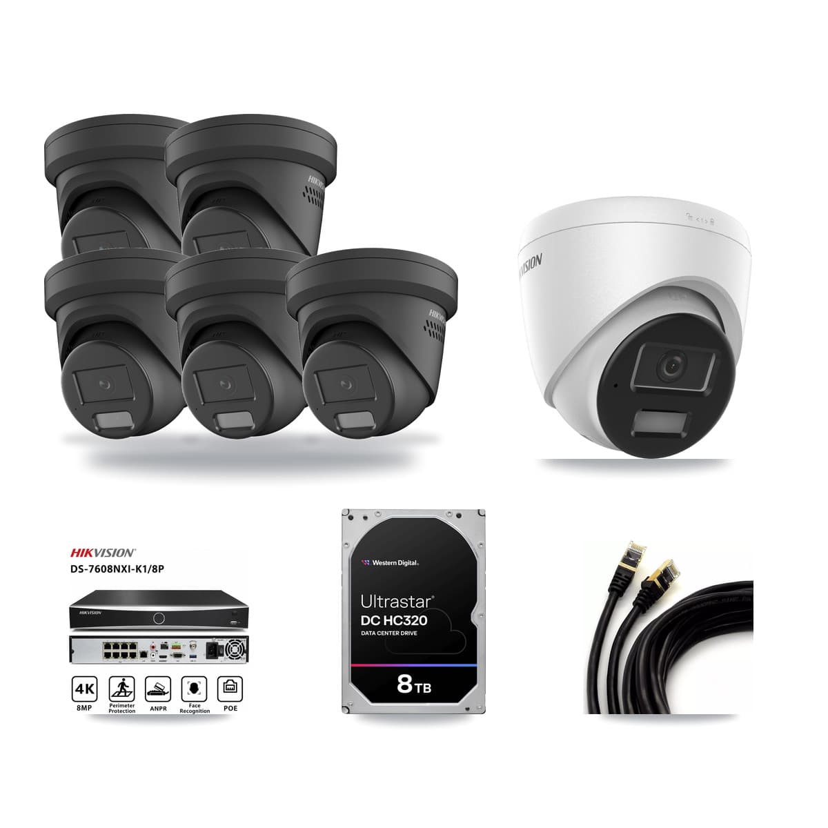 Hikvision 8-Channel 4MP CCTV Kit — 1 DS-2CD1343G2 + 5 DS-2CD2347G2 Turret Cameras + 8TB Recording - Image 1