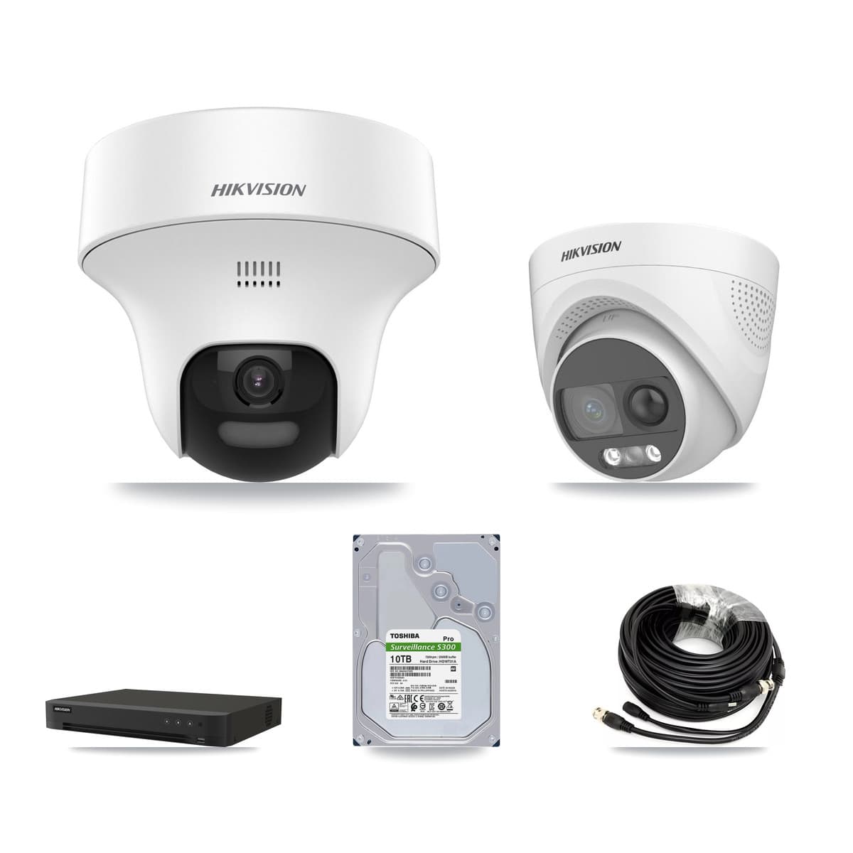 Hikvision 16-Channel 5MP CCTV Kit — 4 DS-2CE70K0T + 4 DS-2CE72KF3T Turret Cameras + 10TB Recording (IDS-7216HQHI Recorder)