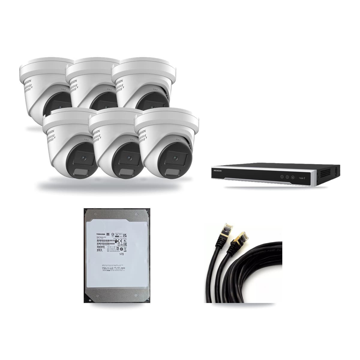 Hikvision 8-channel CCTV kit: 6 cameras (6× 4K Turret), 14TB hard drive