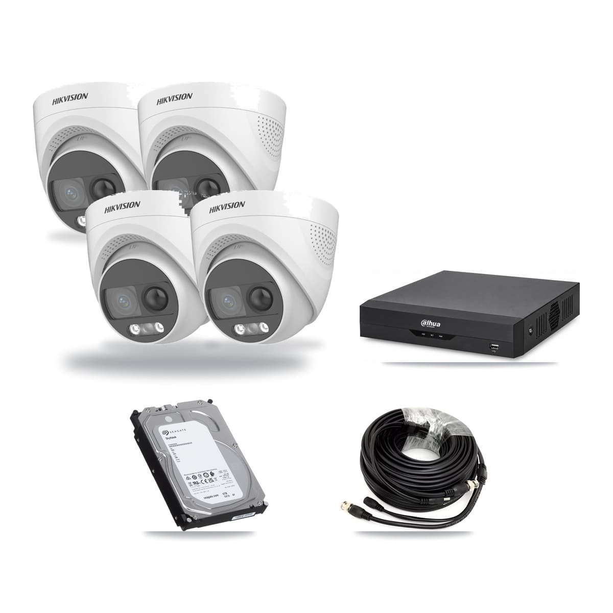 Hikvision & Dahua 4-Channel 5MP CCTV Kit — 4 DS-2CE72KF3T Turret Cameras + 6TB Recording - Image 1