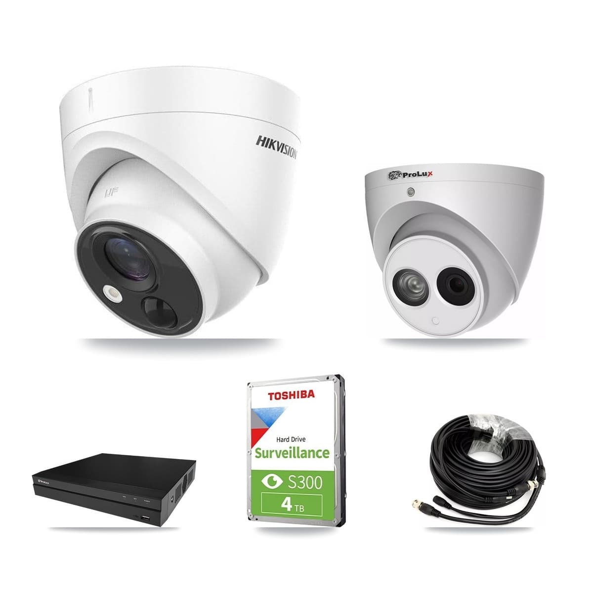 Hikvision & Prolux 8-Channel 4MP – 5MP CCTV Kit — 2 DS-2CE71H0T 5MP + 1 PXC-612C4W-A 4MP Turret Cameras + 4TB Recording (PXD-5208AN Recorder) - Image 1