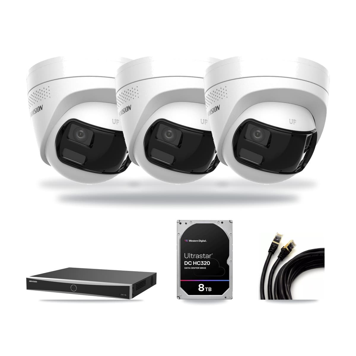 Hikvision 16-Channel 4K CCTV Kit — 3 DS-2CD1383G2P Turret Cameras + 8TB Recording (DS-7616NXI Recorder) - Image 1