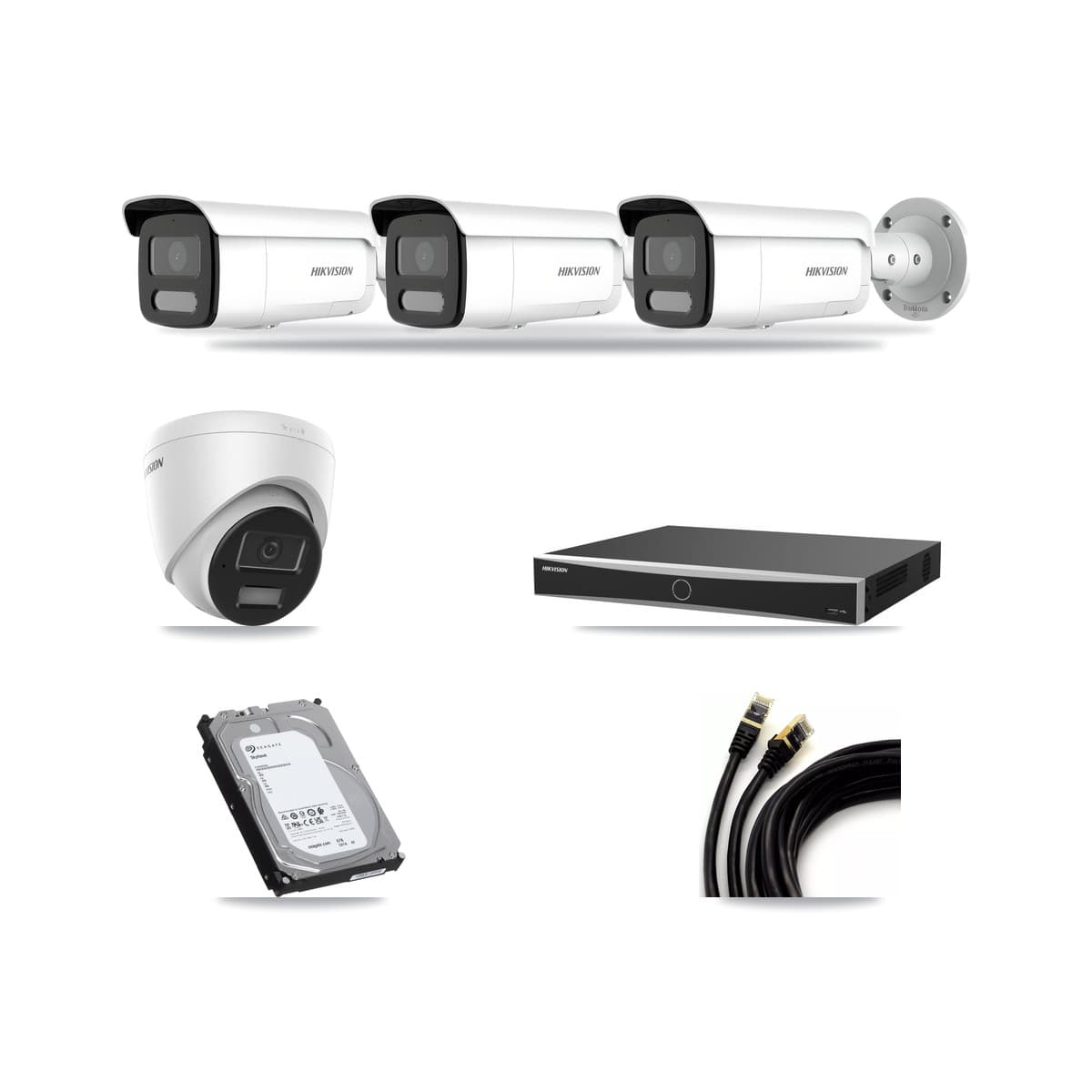 Hikvision 16-Channel 4MP CCTV Kit — 1 DS-2CD1343G2 Turret + 3 DS-2CD2T47G2H Bullet Cameras + 6TB Recording - Image 1