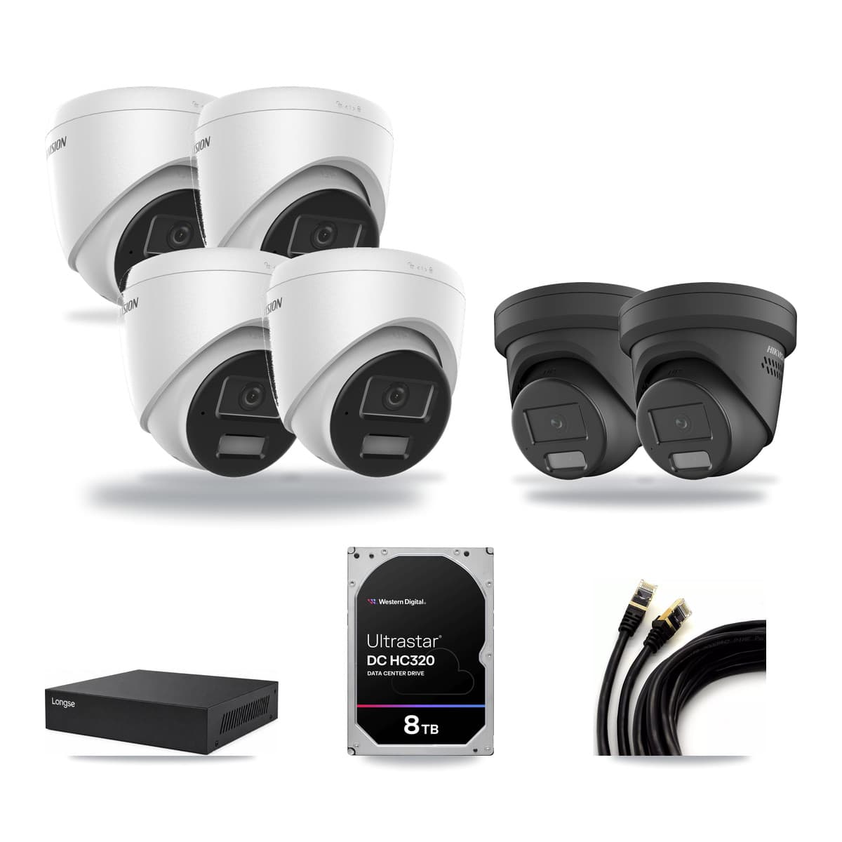 Hikvision & Longse 8-Channel 4MP CCTV Kit — 4 DS-2CD1343G2 + 2 DS-2CD2347G2 Turret Cameras + 8TB Recording - Image 1