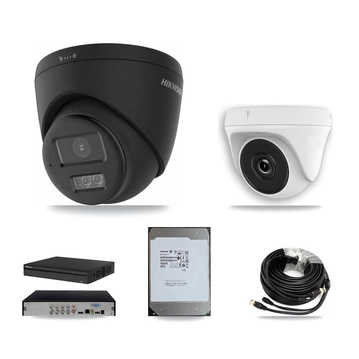 Hikvision & Prolux 8-Channel 2MP – 4K CCTV Kit — 4 Black 4K Turret + 4 White 2MP Dome Cameras + 14TB Recording