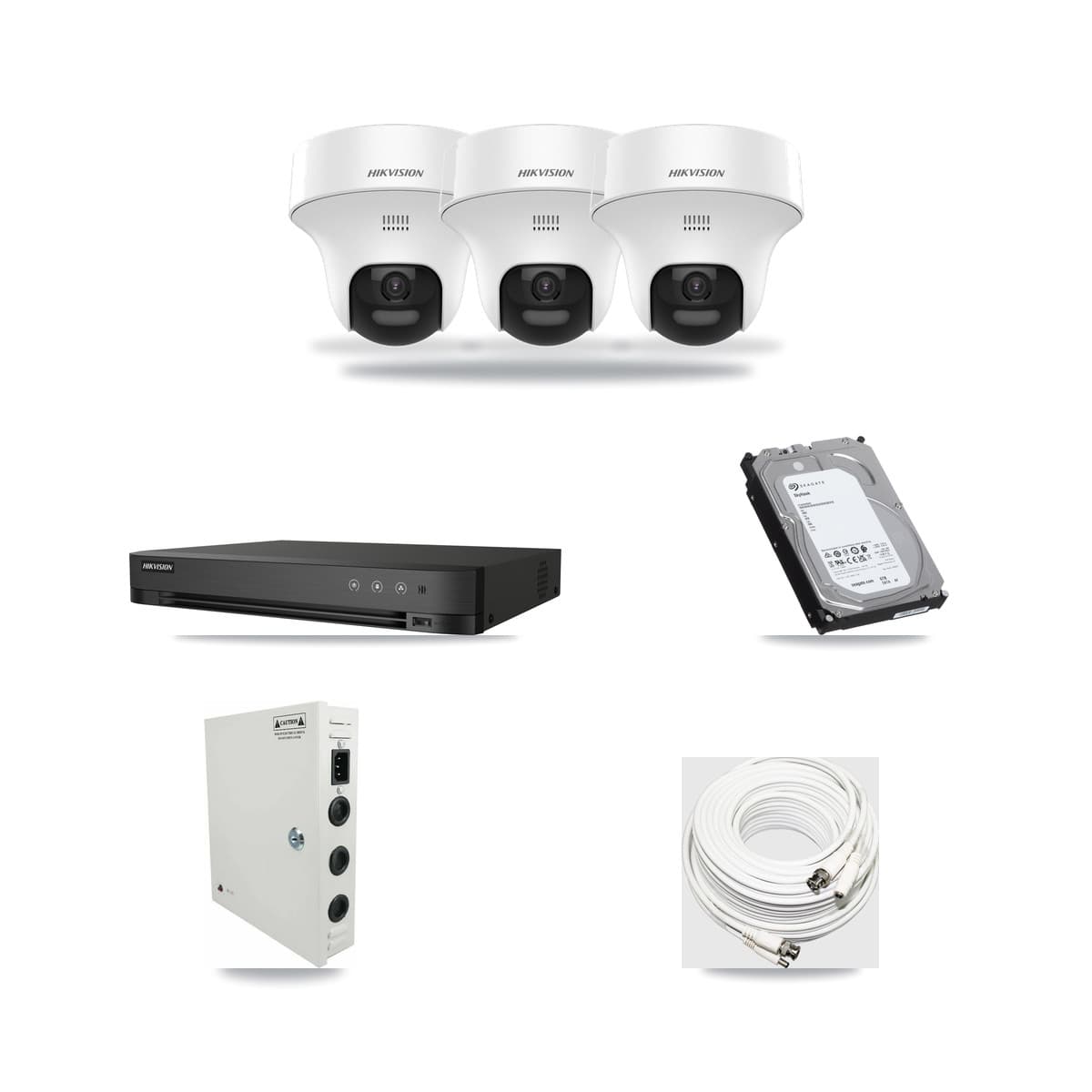 Hikvision 4-Channel 5MP CCTV Kit — 3 DS-2CE70K0T Turret Cameras + 6TB Recording (DS-7204HUHI Recorder) - Image 1