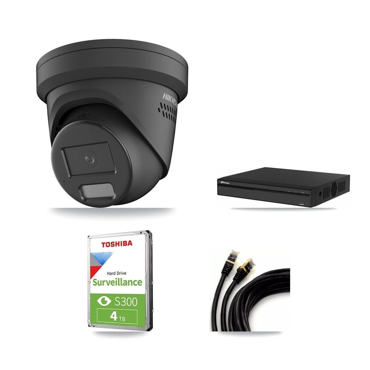 Hikvision & Prolux 4-Channel 4MP CCTV Kit — 3 Black Turret Cameras + 4TB Recording