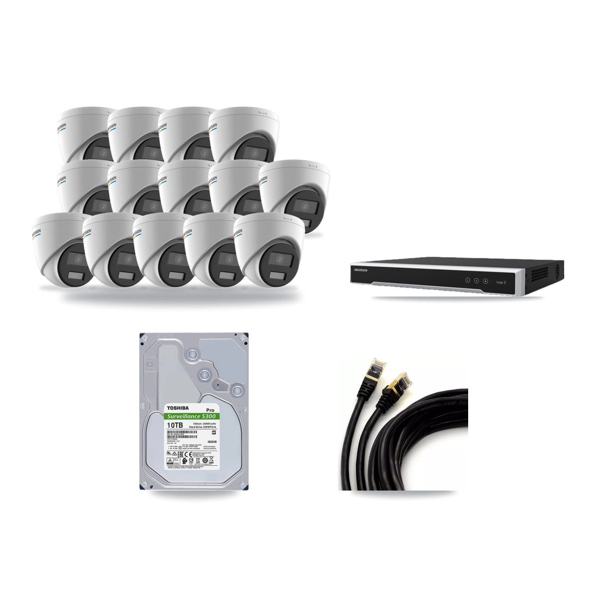 Hikvision 16-Channel 2MP CCTV Kit — 14 Turret Cameras + 10TB Recording (DS-7616NI-M2 Recorder) - Image 1