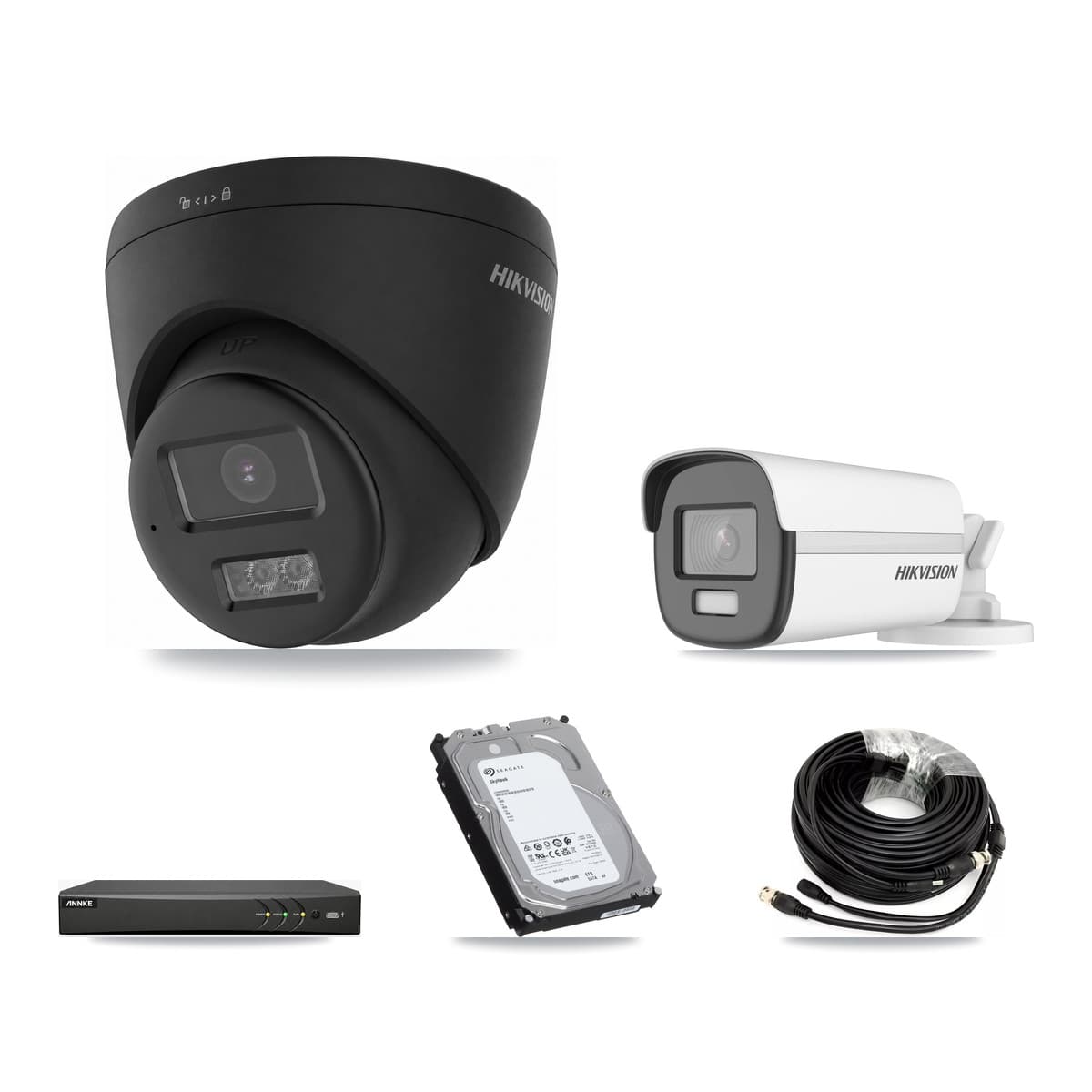 Hikvision & ANNKE 4-Channel 4K CCTV Kit — 1 Bullet + 2 Black Turret Cameras + 6TB Recording - Image 1
