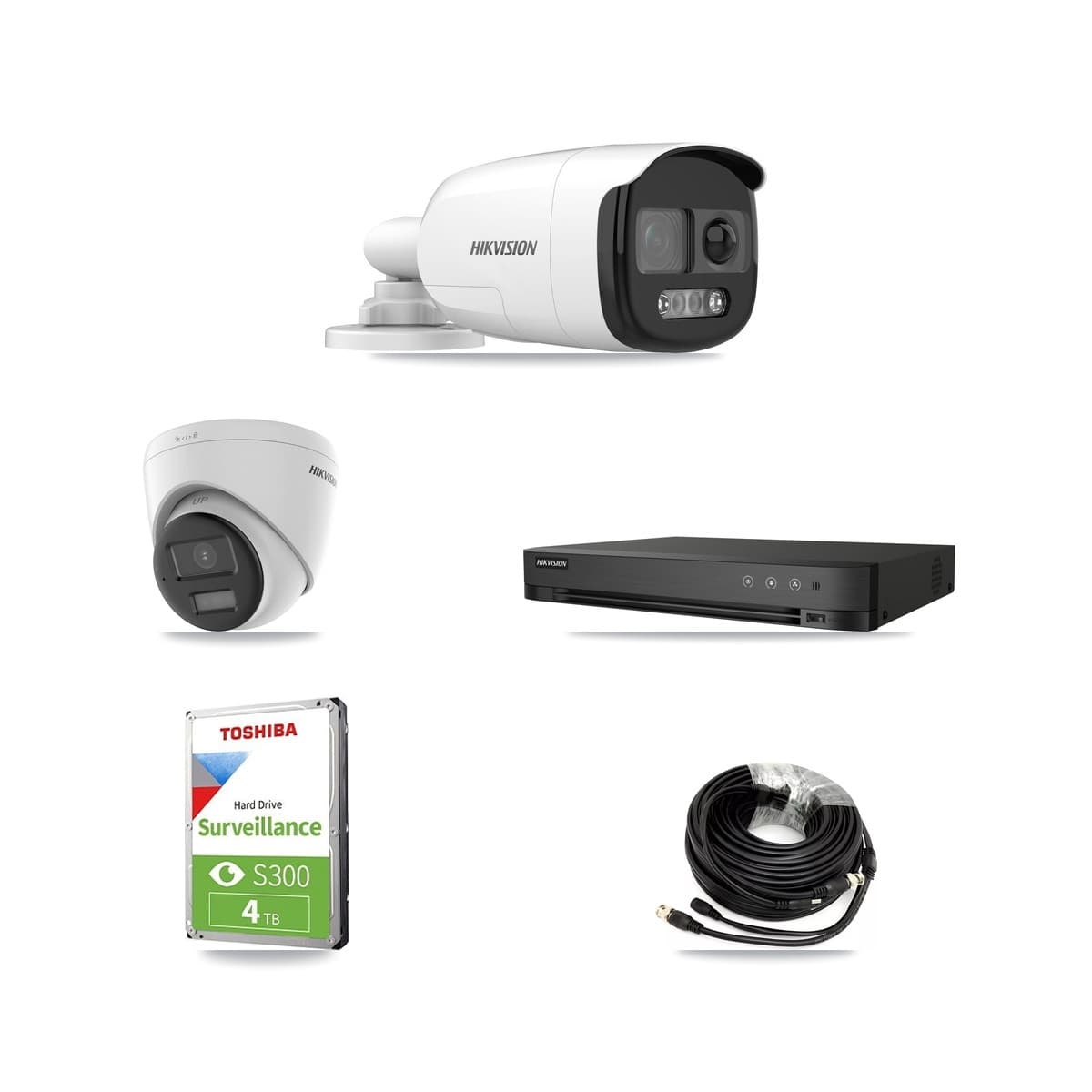 Hikvision 4-Channel 5MP – 4K CCTV Kit — 1 5MP Bullet + 1 4K Turret Cameras + 4TB Recording (DS-7204HUHI Recorder)