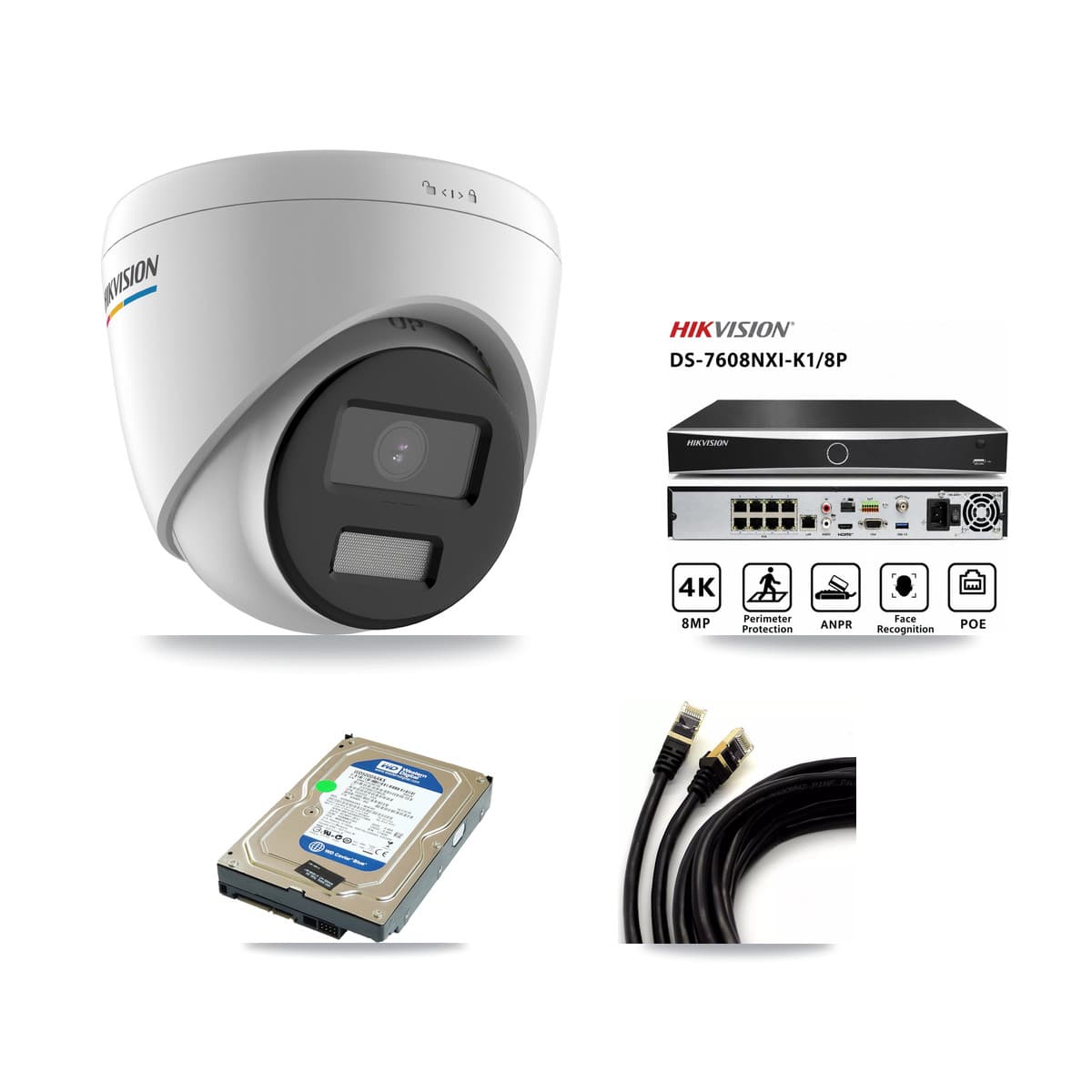 Hikvision 8-Channel 2MP CCTV Kit — 1 Turret Camera + 500GB Recording (DS-7608NXI Recorder)