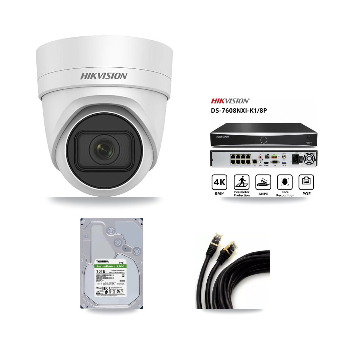 Hikvision 8-Channel 4K CCTV Kit — 6 DS-2CD2H83G0 Turret Cameras + 10TB Recording
