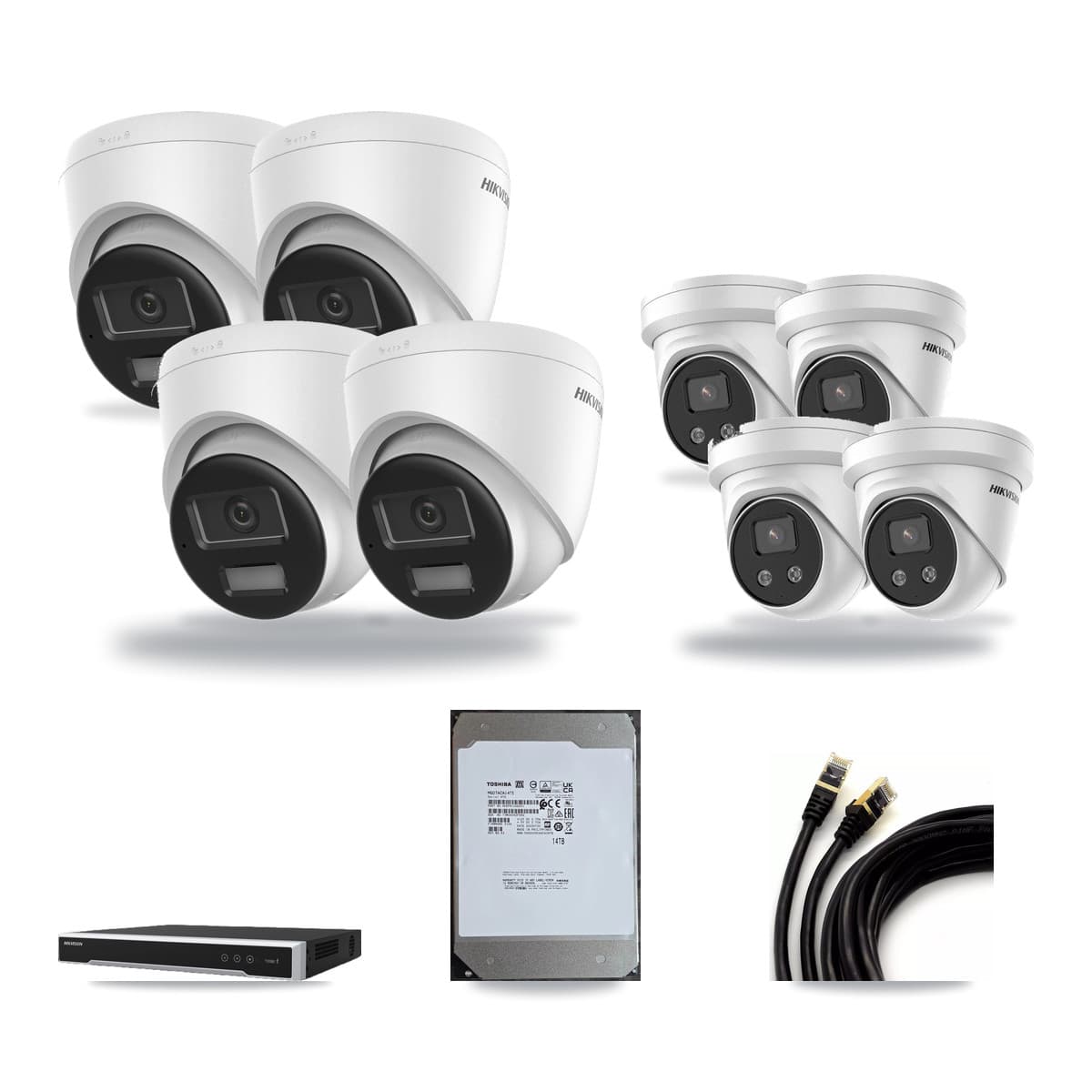 Hikvision 16-Channel 5MP – 4K CCTV Kit — 4 DS-2CD1383G2-LIU 4K + 4 DS-2CD3356G2-ISU 5MP Turret Cameras + 14TB Recording (DS-7616NI-M2/16P Recorder) - Image 1